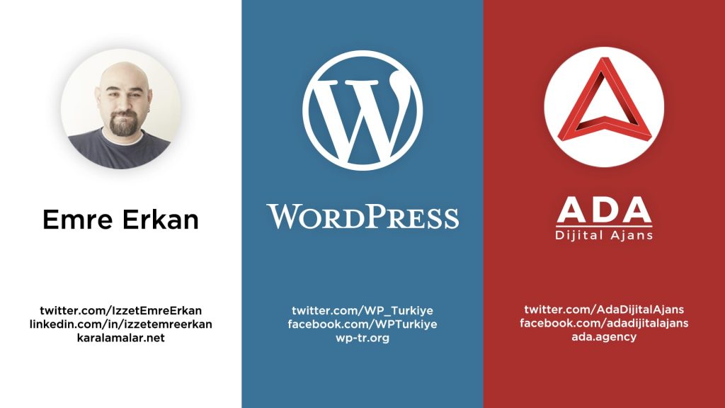 Emre Erkan, WordPress Türkiye ve Ada Dijital Ajans'ın iletişim bilgileri